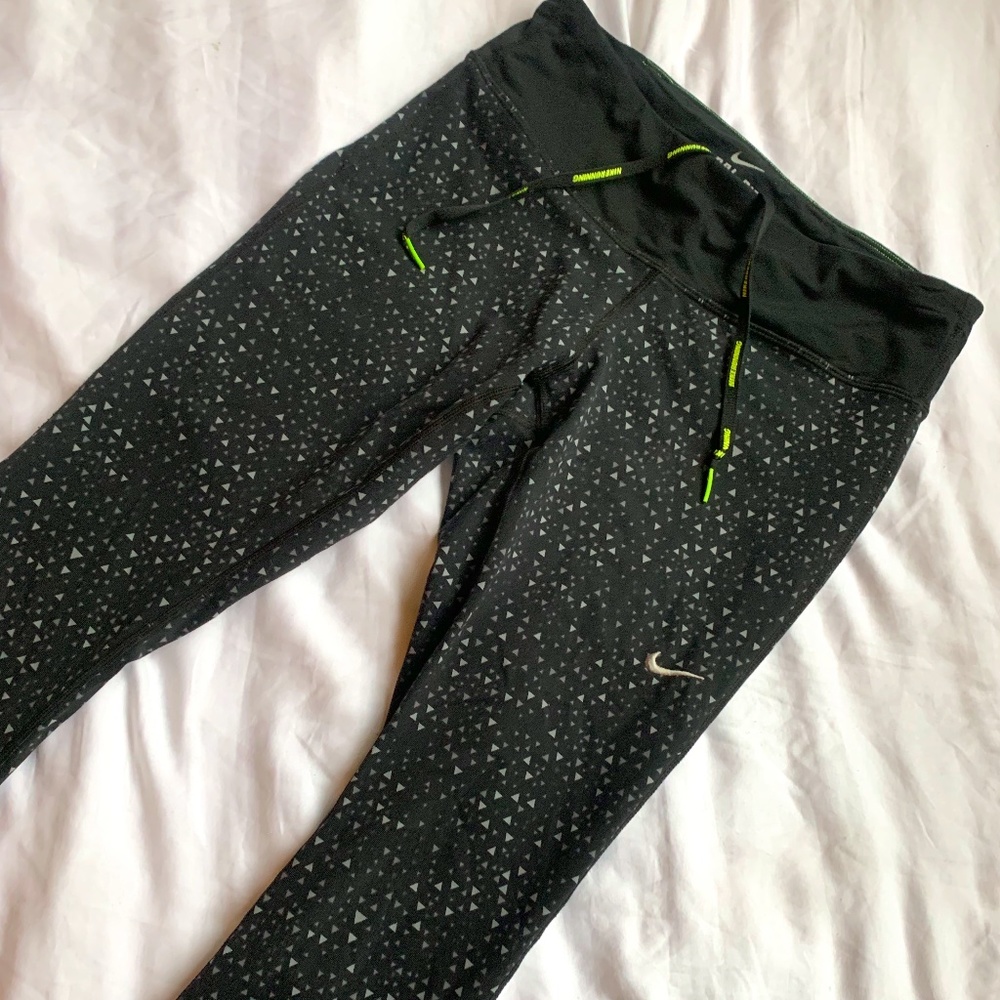 WOMENS NIKE DRI FIT RUNNING LEGGINGS GREEN BLACK SIZE SMALL